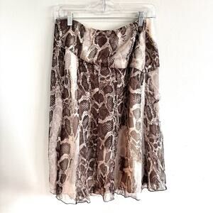 Matiz Silk Snake Print Casual Knee Length Skirt Tan Brown Womens Medium Neutral